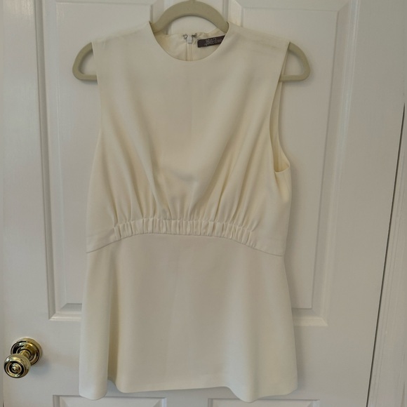 Lela Rose White Crepe Ruched Blouse Size 8 - Picture 2 of 7